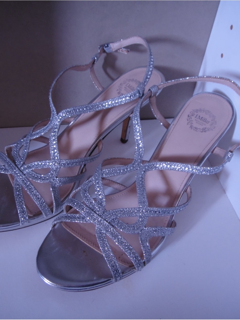 Silver Glitter Strappy Open-Toe Slingback Heels